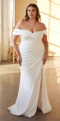 Cinderella Divine CD930C Long Off the Shoulder Jersey Gown Gathered Waist