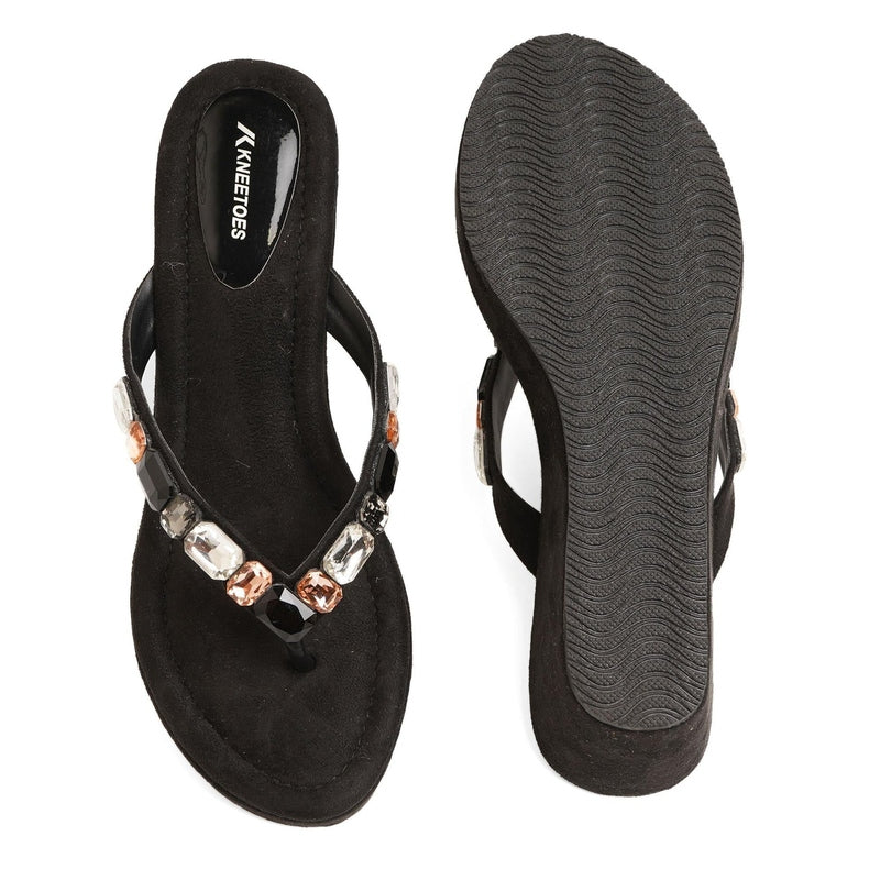 Crystelle - Black Thong Wedges