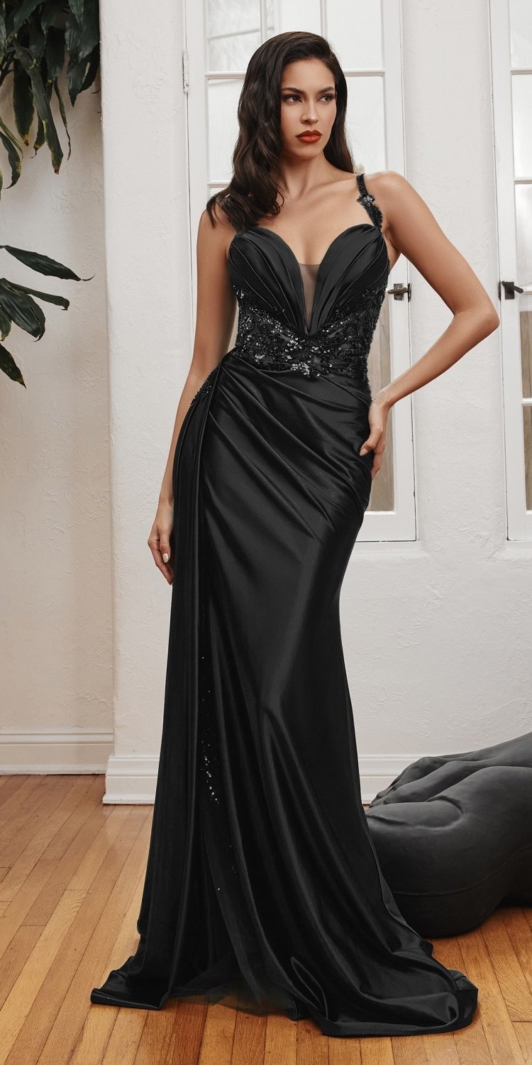 Ladivine CDS417 Floor Length Soft Satin Fitted Gown with Side Sash