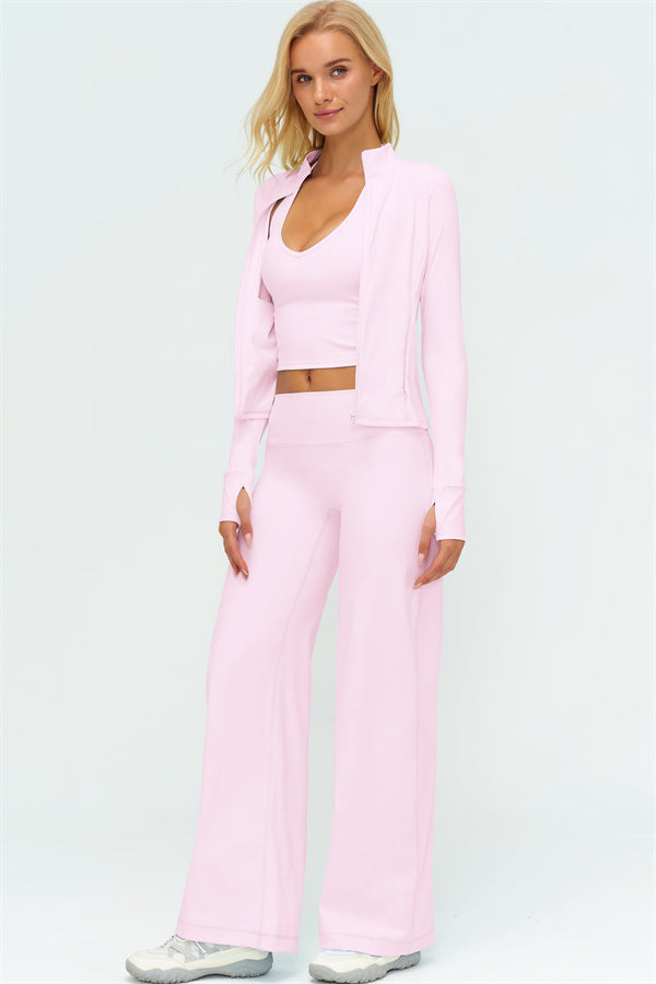 The Twirl Zip Jacket Halter Tank Top New Straight Leg Pants 3-Piece Set