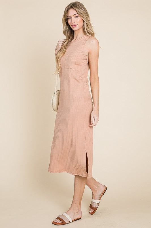 Ribbed Knit Sleeveless Midi Dress For Women – Elegant, Versatile and Stylish Sleeveless Dress with Ribbed Knit Texture and Midi Length