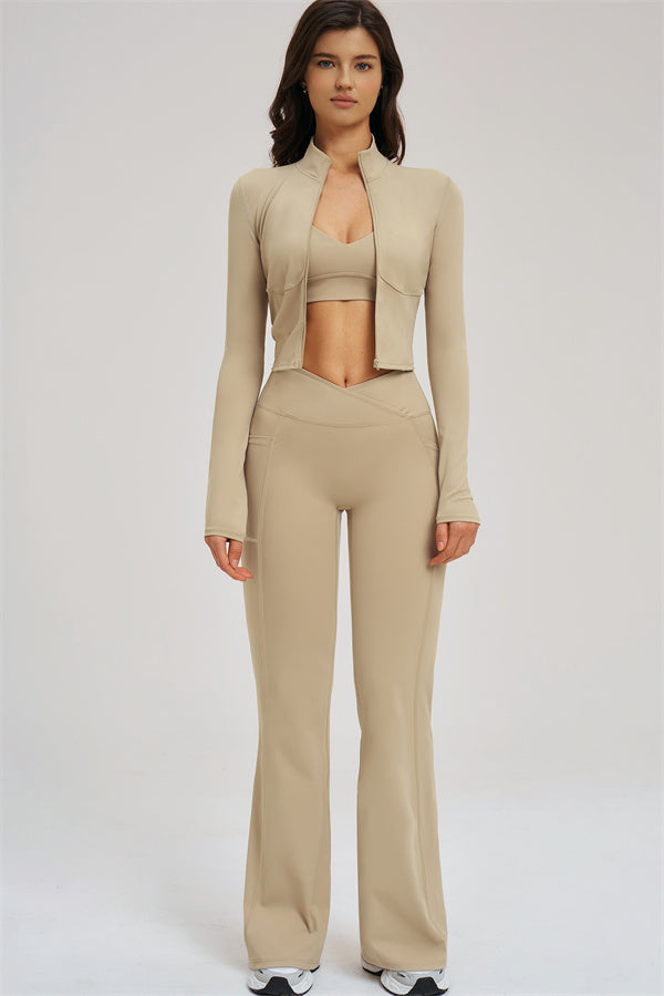 The Sizzle Zip Jacket Sports Bra Flared Leggings 3-Piece Set
