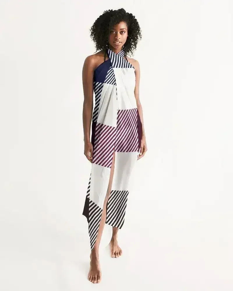 Sheer Sarong Swimsuit Cover Up Wrap / White Grid