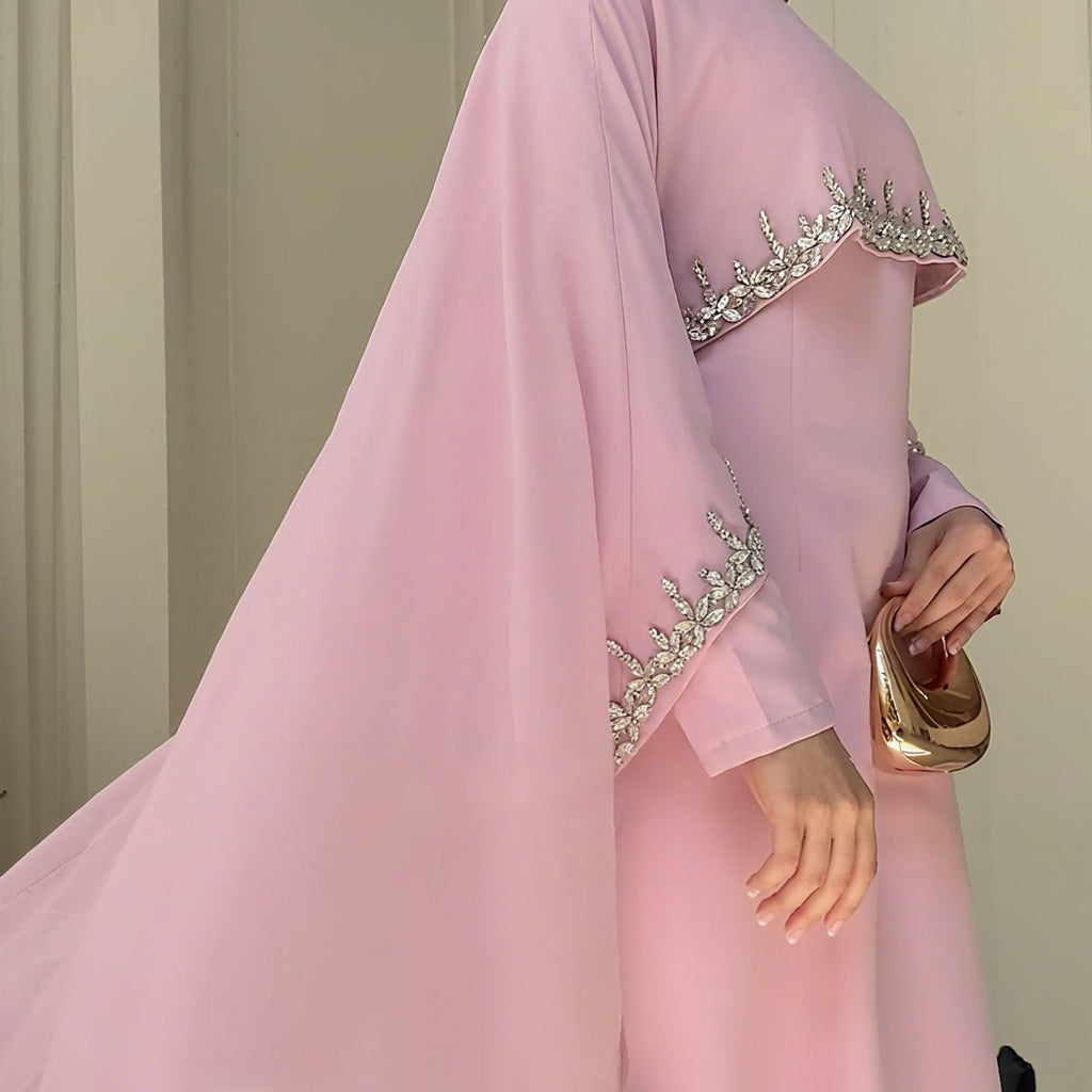 Celestial Rhinestone Cape Abaya | Luxury 2-Piece Set (MA251)