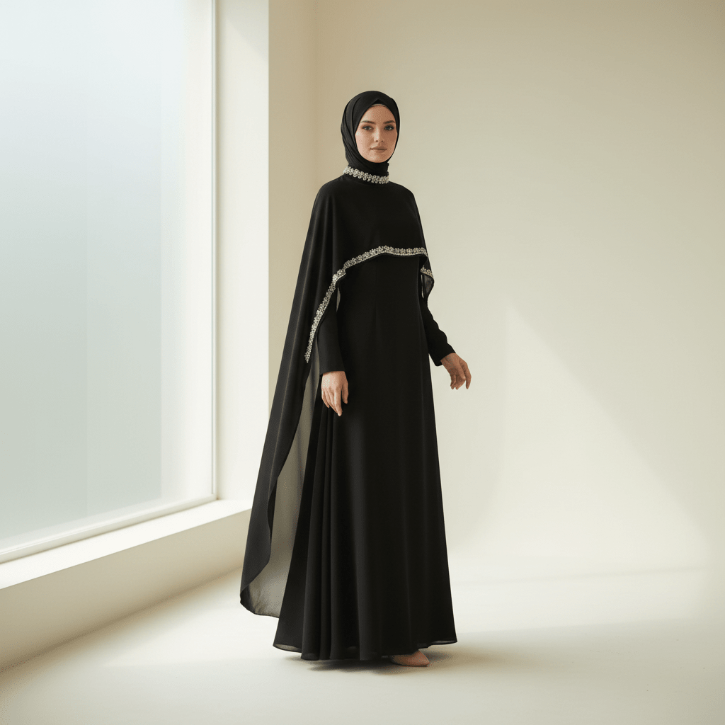 Celestial Rhinestone Cape Abaya | Luxury 2-Piece Set(MA344)
