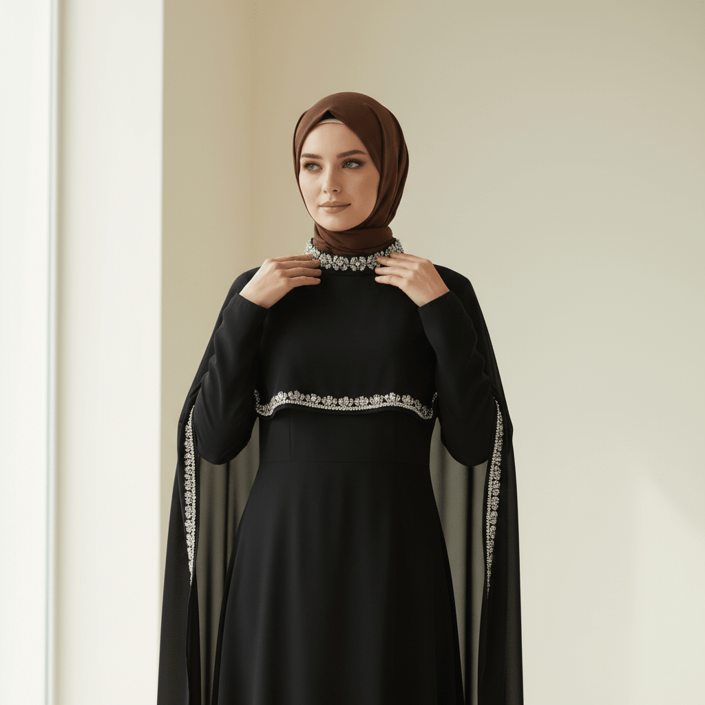Celestial Rhinestone Cape Abaya | Luxury 2-Piece Set(MA344)