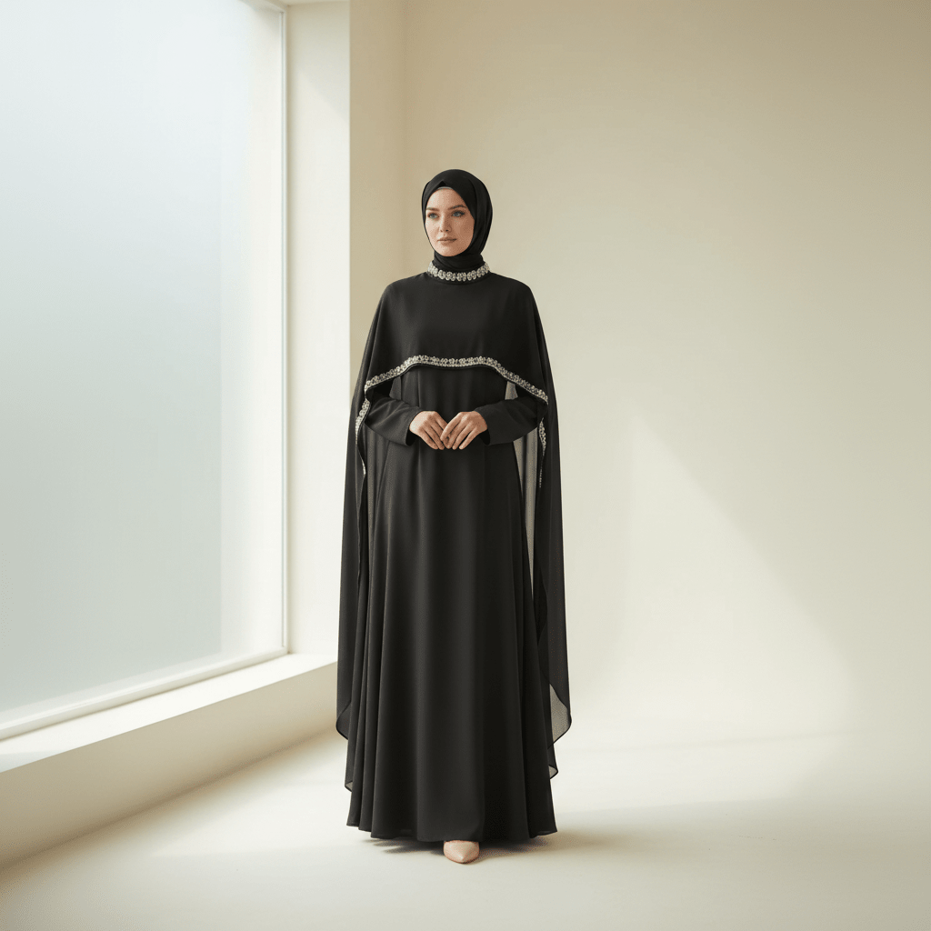 Celestial Rhinestone Cape Abaya | Luxury 2-Piece Set(MA344)