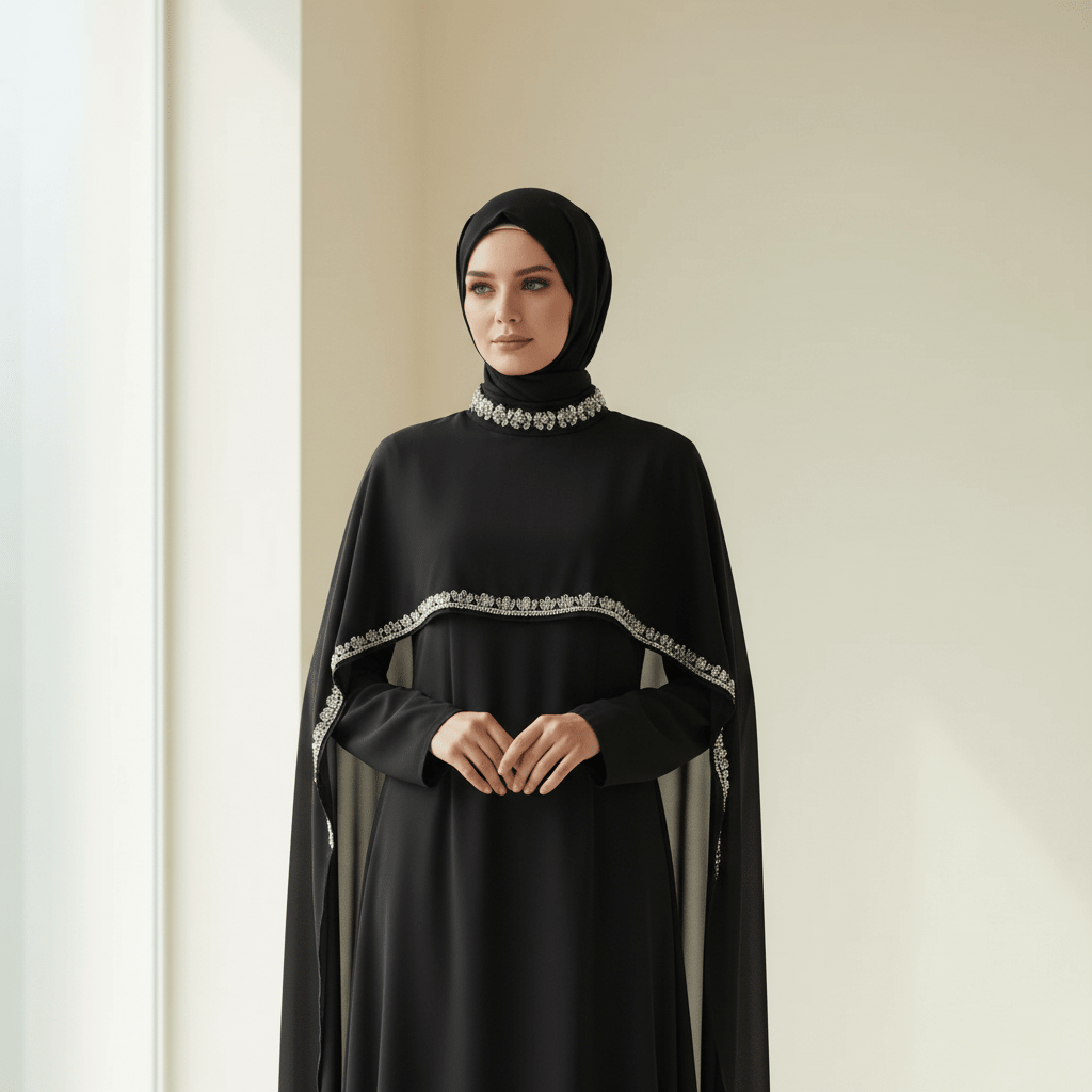 Celestial Rhinestone Cape Abaya | Luxury 2-Piece Set(MA344)