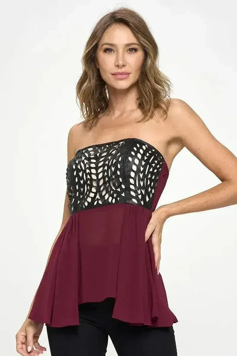 Strapless Laser-Cut Peplum Top - Chic Color Block Tube Top | Femstylo