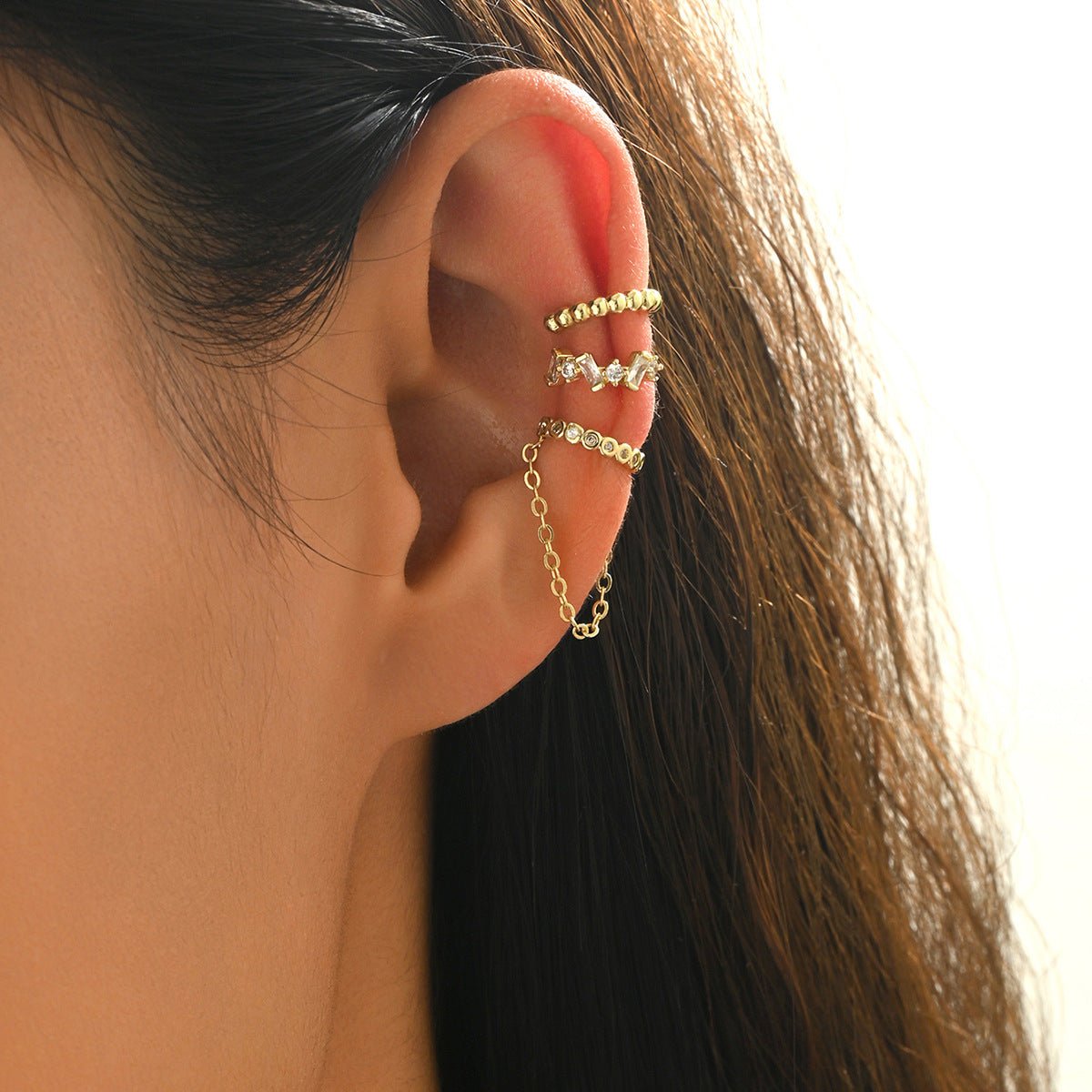 Chain Tassel Crystal Ear Cuff Set (MAC413)