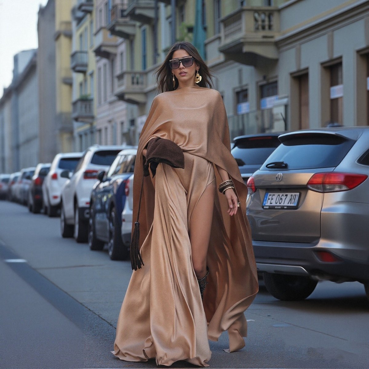 Champagne Satin Cape & Skirt Set(MS314)