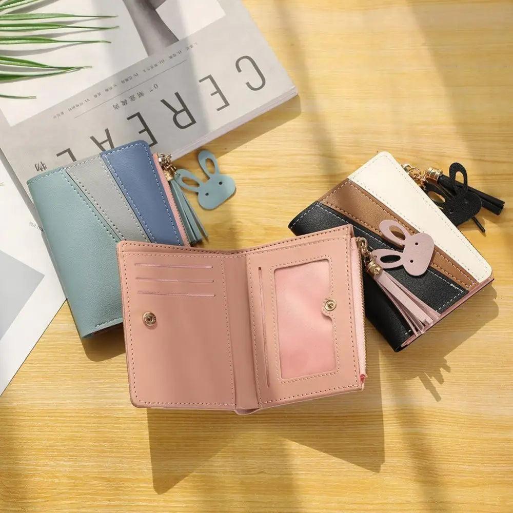 Charming Hit Color Short Tassels Wallets,Bags Zipper PU Leather, Card Holder, Pendant Coin Purse, Card Cash Clutch For Women And Girls
