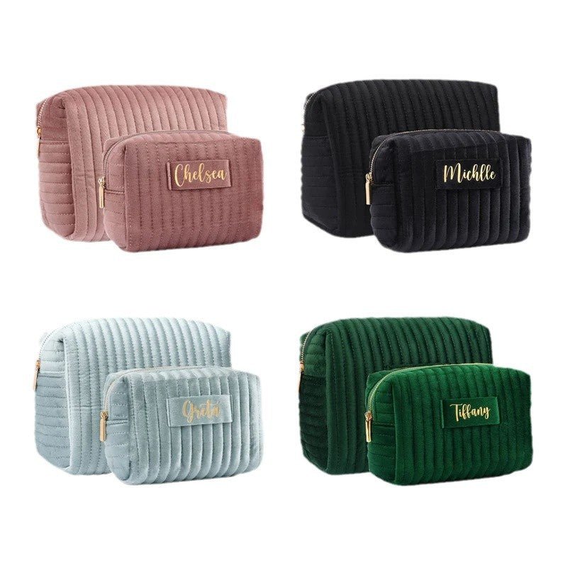 Checkered Velvet Cosmetic Case Multi-Functional Travel Organizer Toiletry Bag (MAC268)