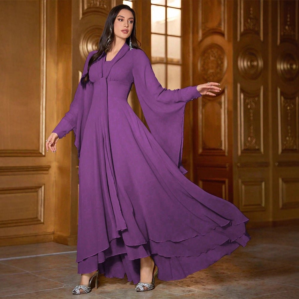 Chiffon Asymmetric Tiered Maxi Dress(MS368)