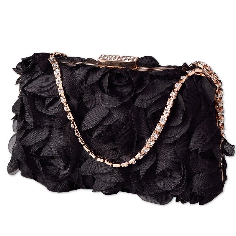 Chiffon Rose Evening Bag | Floral Clutch with Crystal Chain Strap (MAC355)