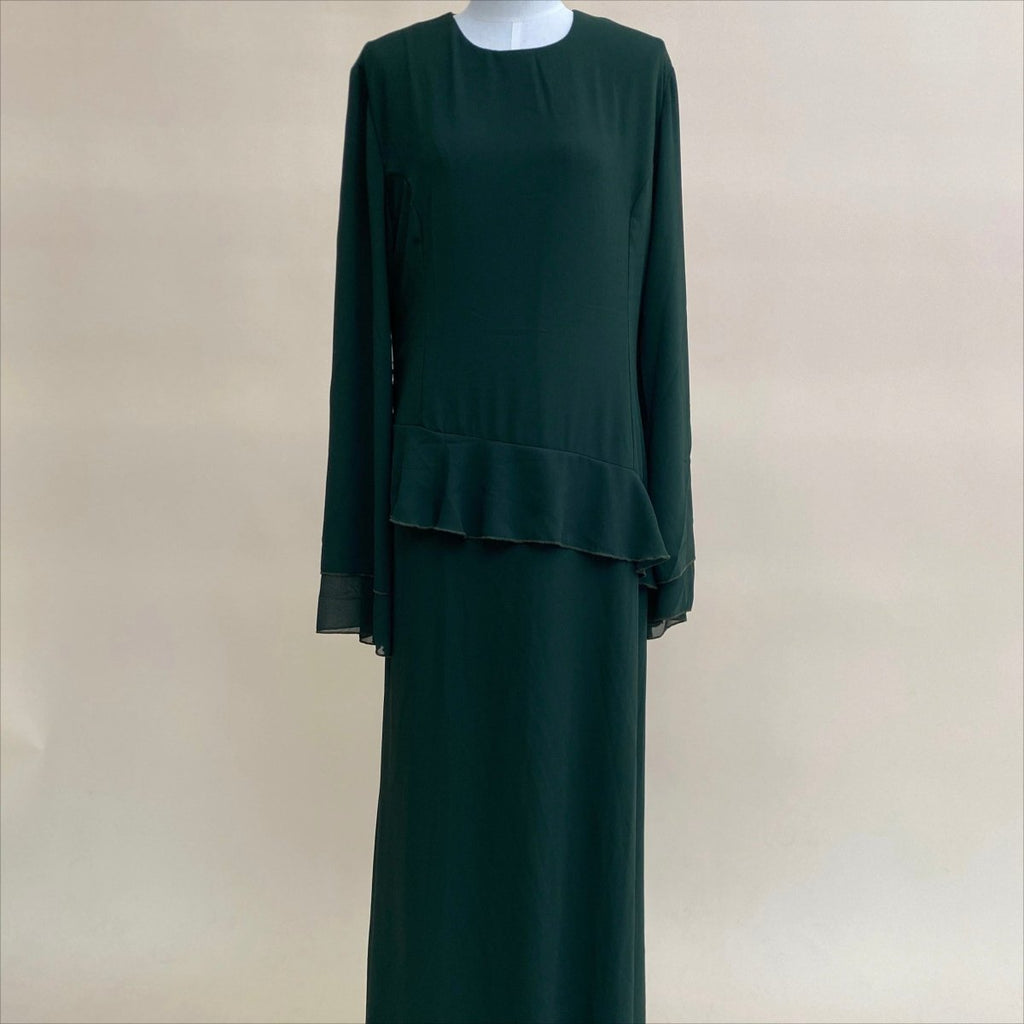 Chiffon Ruffle Gown with Tie-Back | Bell Sleeve Tiered Maxi Dress(MS227)