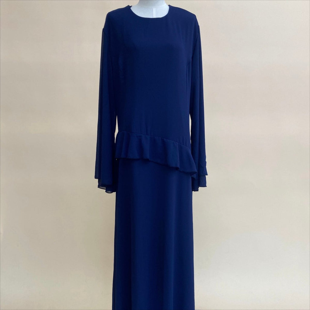 Chiffon Ruffle Gown with Tie-Back | Bell Sleeve Tiered Maxi Dress(MS227)