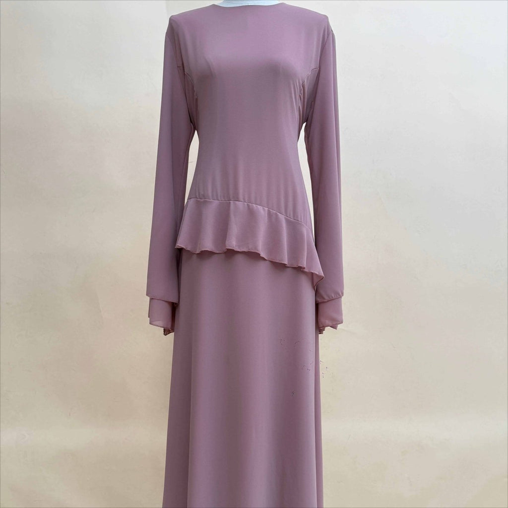 Chiffon Ruffle Gown with Tie-Back | Bell Sleeve Tiered Maxi Dress(MS227)