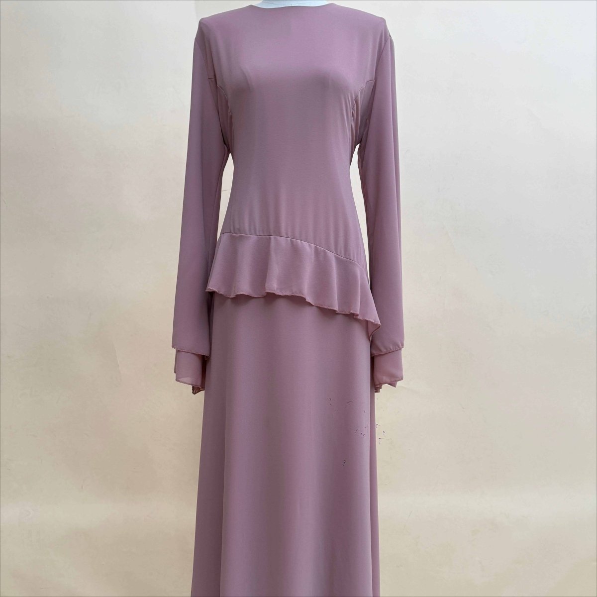 Chiffon Ruffle Gown with Tie-Back | Bell Sleeve Tiered Maxi Dress(MS227)