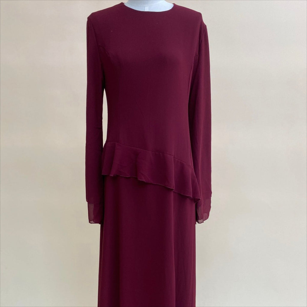 Chiffon Ruffle Gown with Tie-Back | Bell Sleeve Tiered Maxi Dress(MS227)