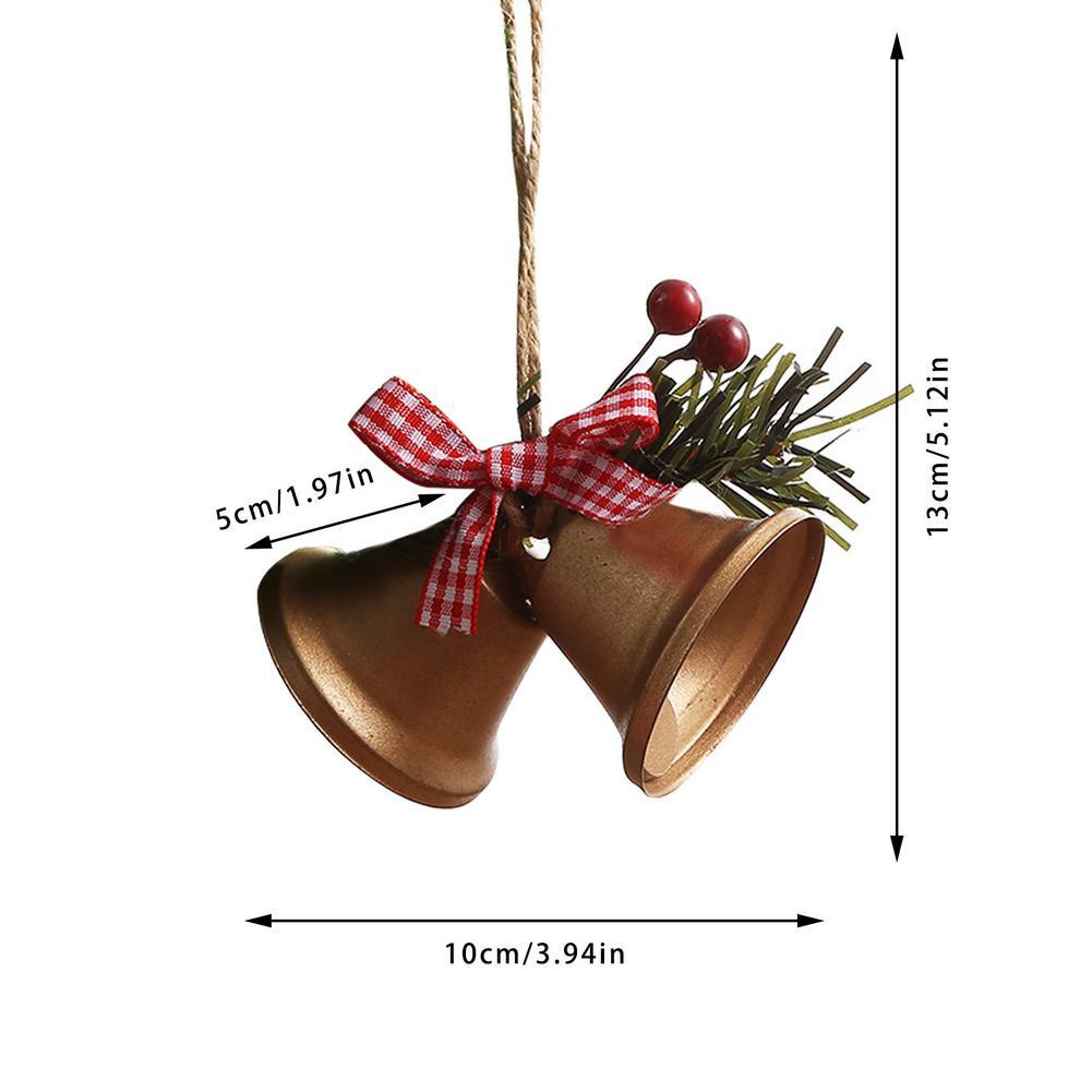 Christmas Bell Ornament Metal Dual Bell Christmas Bell Ornament Decoration with Berry Plaid Bow Christmas Tree Pendants For Making Wind Chimes Christmas Tree Hang Pendant Hang On Door wall porch