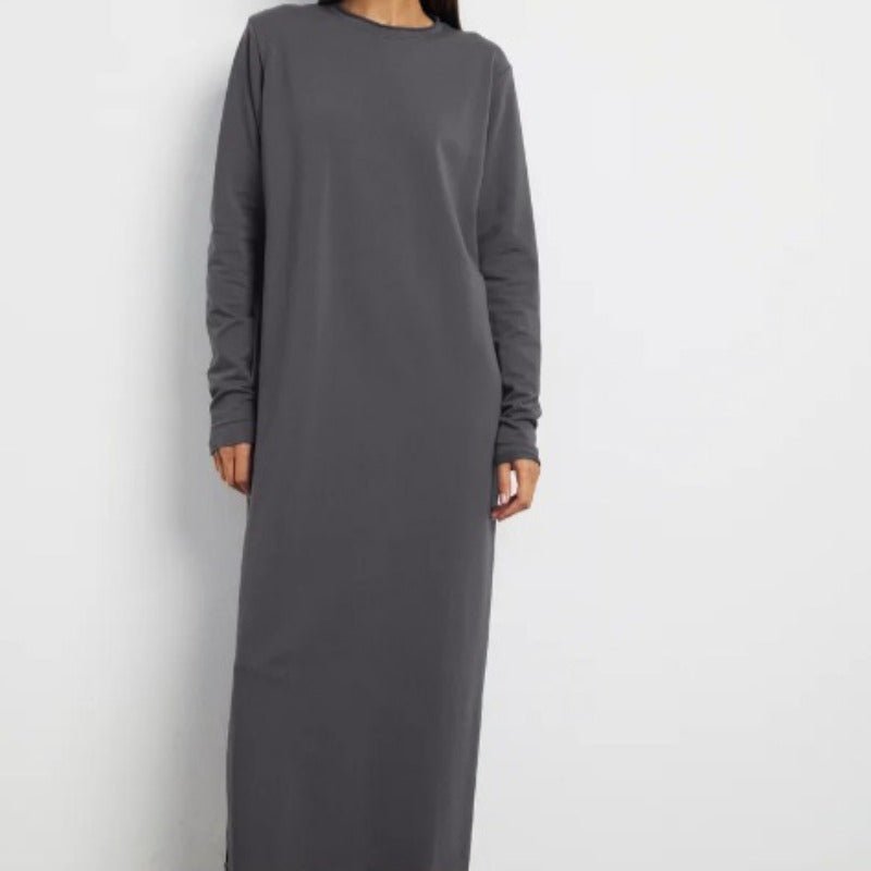 Classic Pullover Maxi Dress | Round Neck Long Sleeve Solid Color Dress(MA317)