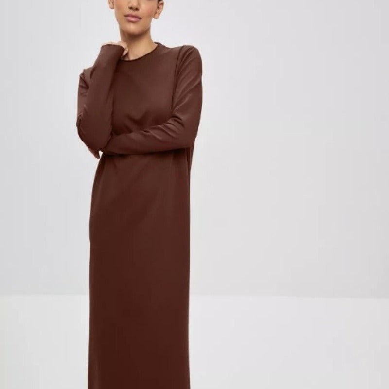 Classic Pullover Maxi Dress | Round Neck Long Sleeve Solid Color Dress(MA317)
