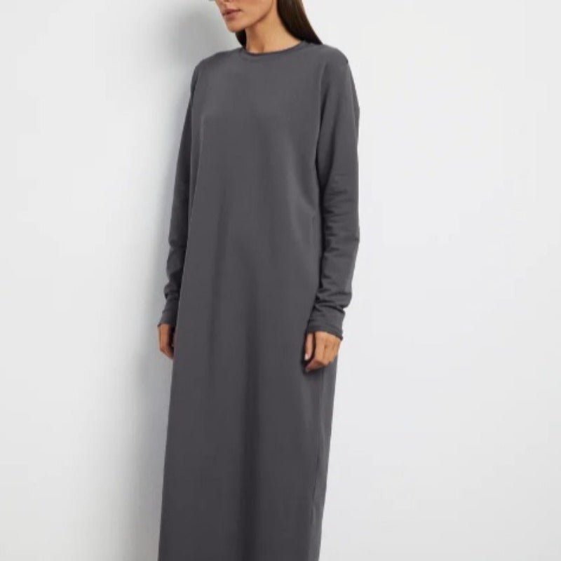 Classic Pullover Maxi Dress | Round Neck Long Sleeve Solid Color Dress(MA317)