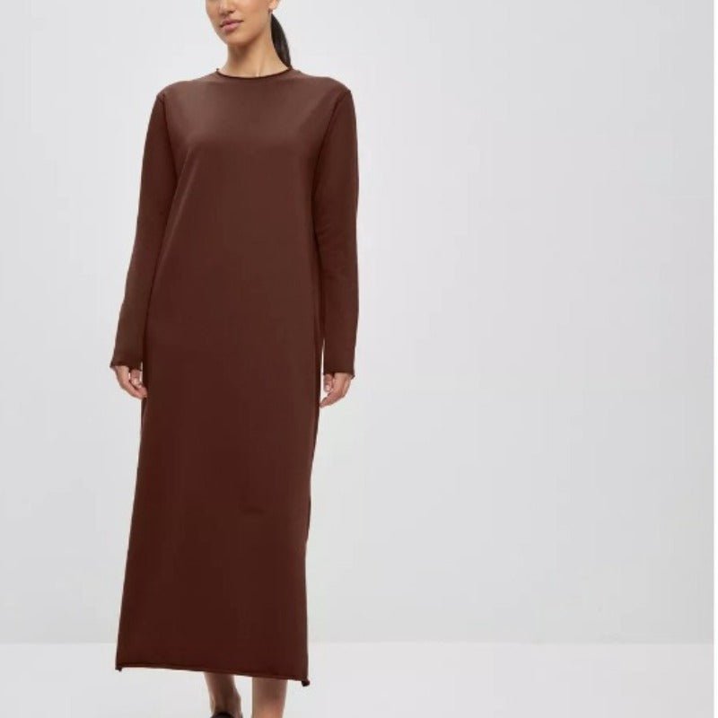Classic Pullover Maxi Dress | Round Neck Long Sleeve Solid Color Dress(MA317)