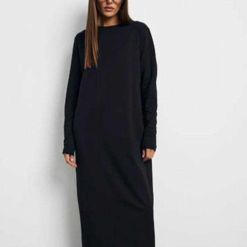Classic Pullover Maxi Dress | Round Neck Long Sleeve Solid Color Dress(MA317)