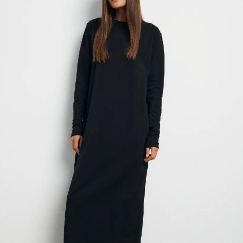 Classic Pullover Maxi Dress | Round Neck Long Sleeve Solid Color Dress(MA317)