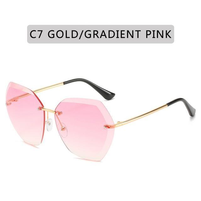 Classic Rimless Sunglasses Women Metal Frame Diamond Cutting Lens Sunglasses For Women New Fashion Black Color New Retro Sun Glasses For Women New Summer Style Sun glasses For Female Famous Style Frames