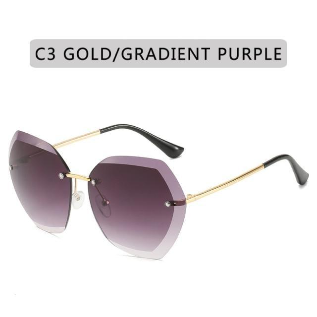 Classic Rimless Sunglasses Women Metal Frame Diamond Cutting Lens Sunglasses For Women New Fashion Black Color New Retro Sun Glasses For Women New Summer Style Sun glasses For Female Famous Style Frames
