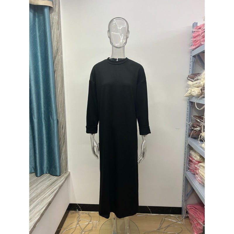 Classic Round Neck Pullover Maxi Dress | Minimalist Solid Color Fall Winter Dress(MA318)