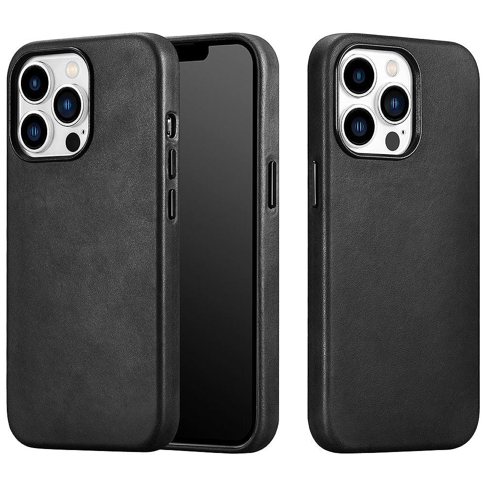 Classic Simple Brown Black Shockproof Drop Proof Phone Case Protective Genuine Leather Case for iPhone 13 Pro Max Business Case for iPhone 13 Mini Classic Magnetic Charging Phone Back Cover
