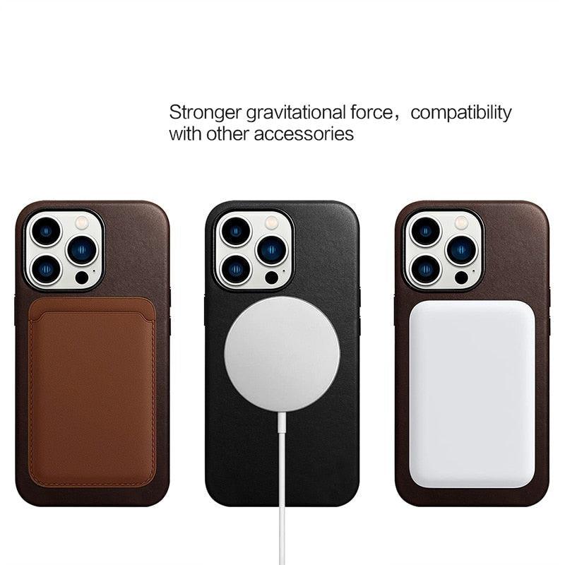 Classic Simple Brown Black Shockproof Drop Proof Phone Case Protective Genuine Leather Case for iPhone 13 Pro Max Business Case for iPhone 13 Mini Classic Magnetic Charging Phone Back Cover