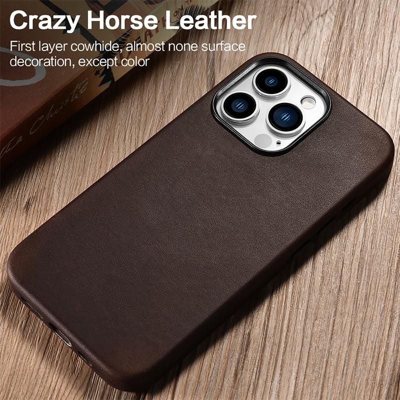 Classic Simple Brown Black Shockproof Drop Proof Phone Case Protective Genuine Leather Case for iPhone 13 Pro Max Business Case for iPhone 13 Mini Classic Magnetic Charging Phone Back Cover