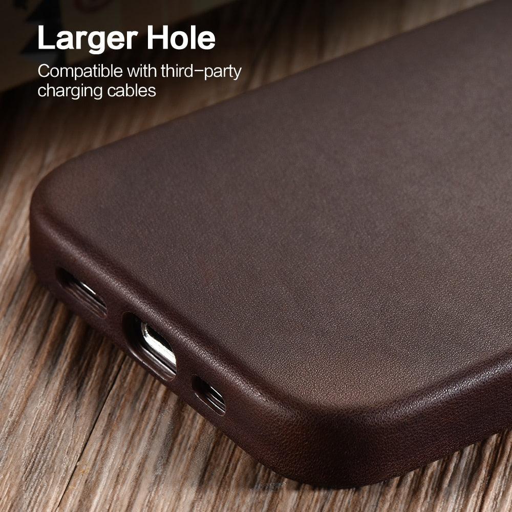 Classic Simple Brown Black Shockproof Drop Proof Phone Case Protective Genuine Leather Case for iPhone 13 Pro Max Business Case for iPhone 13 Mini Classic Magnetic Charging Phone Back Cover
