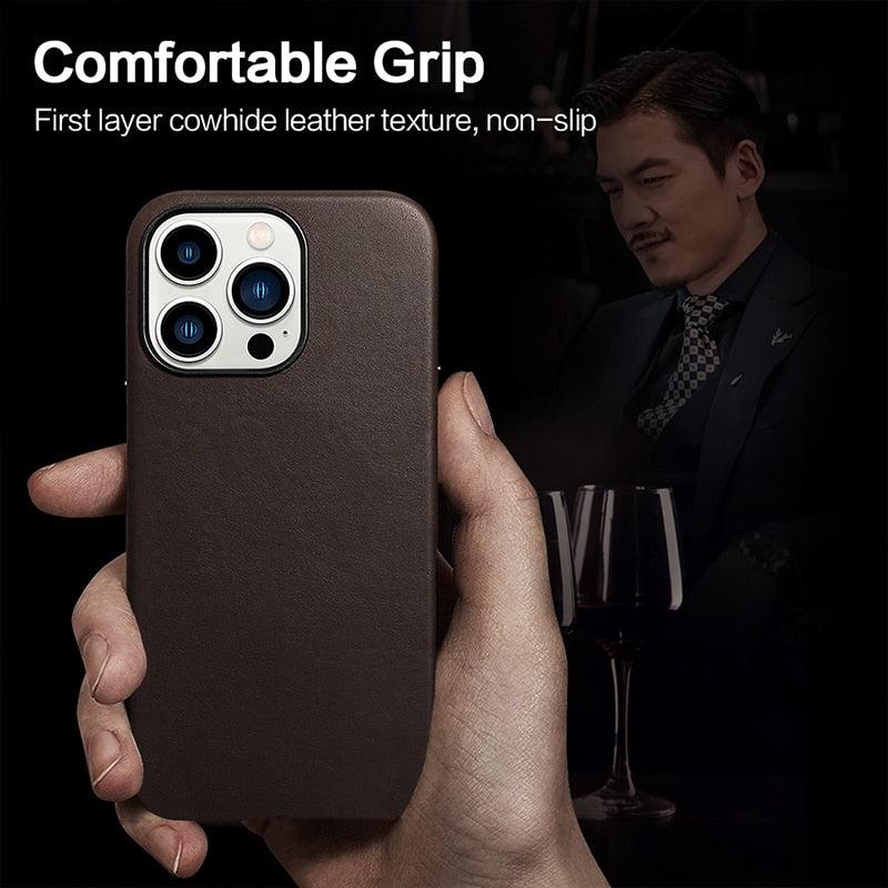 Classic Simple Brown Black Shockproof Drop Proof Phone Case Protective Genuine Leather Case for iPhone 13 Pro Max Business Case for iPhone 13 Mini Classic Magnetic Charging Phone Back Cover