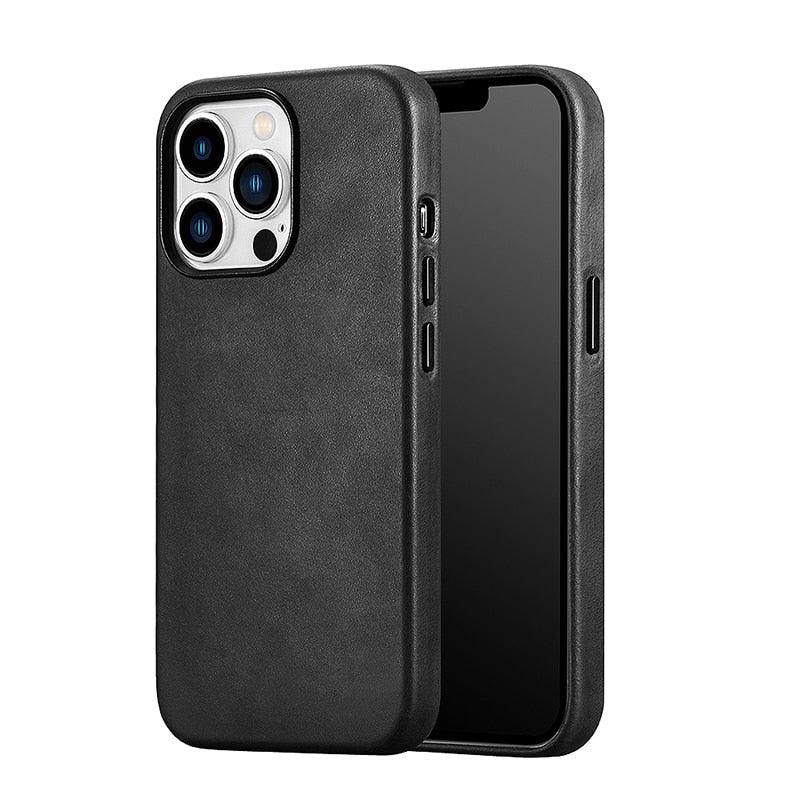 Classic Simple Brown Black Shockproof Drop Proof Phone Case Protective Genuine Leather Case for iPhone 13 Pro Max Business Case for iPhone 13 Mini Classic Magnetic Charging Phone Back Cover