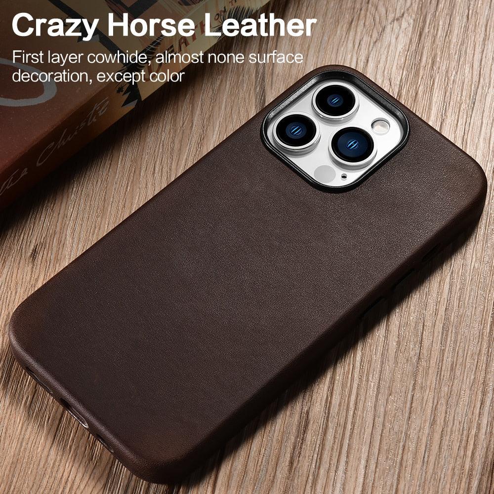 Classic Simple Brown Black Shockproof Drop Proof Phone Case Protective Genuine Leather Case for iPhone 13 Pro Max Business Case for iPhone 13 Mini Classic Magnetic Charging Phone Back Cover