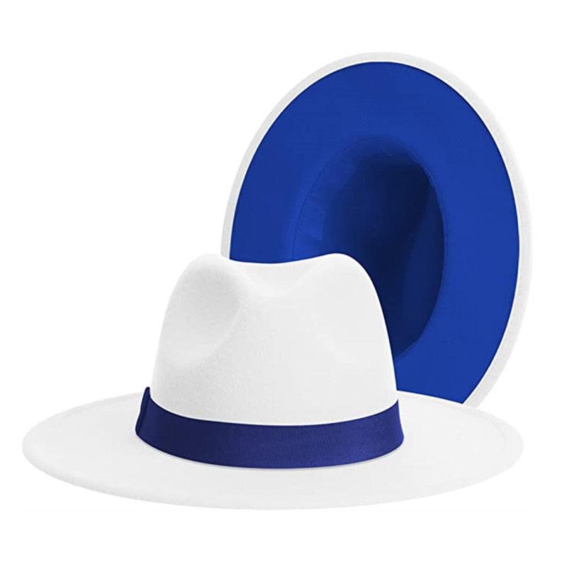 Classic Wide Brim Fedora Hat Men Women Two Colors Fedora Hats Cowboy Hat White Blue Belt Beautiful Design Soft Unisex Party Formal Hat 56-58CM