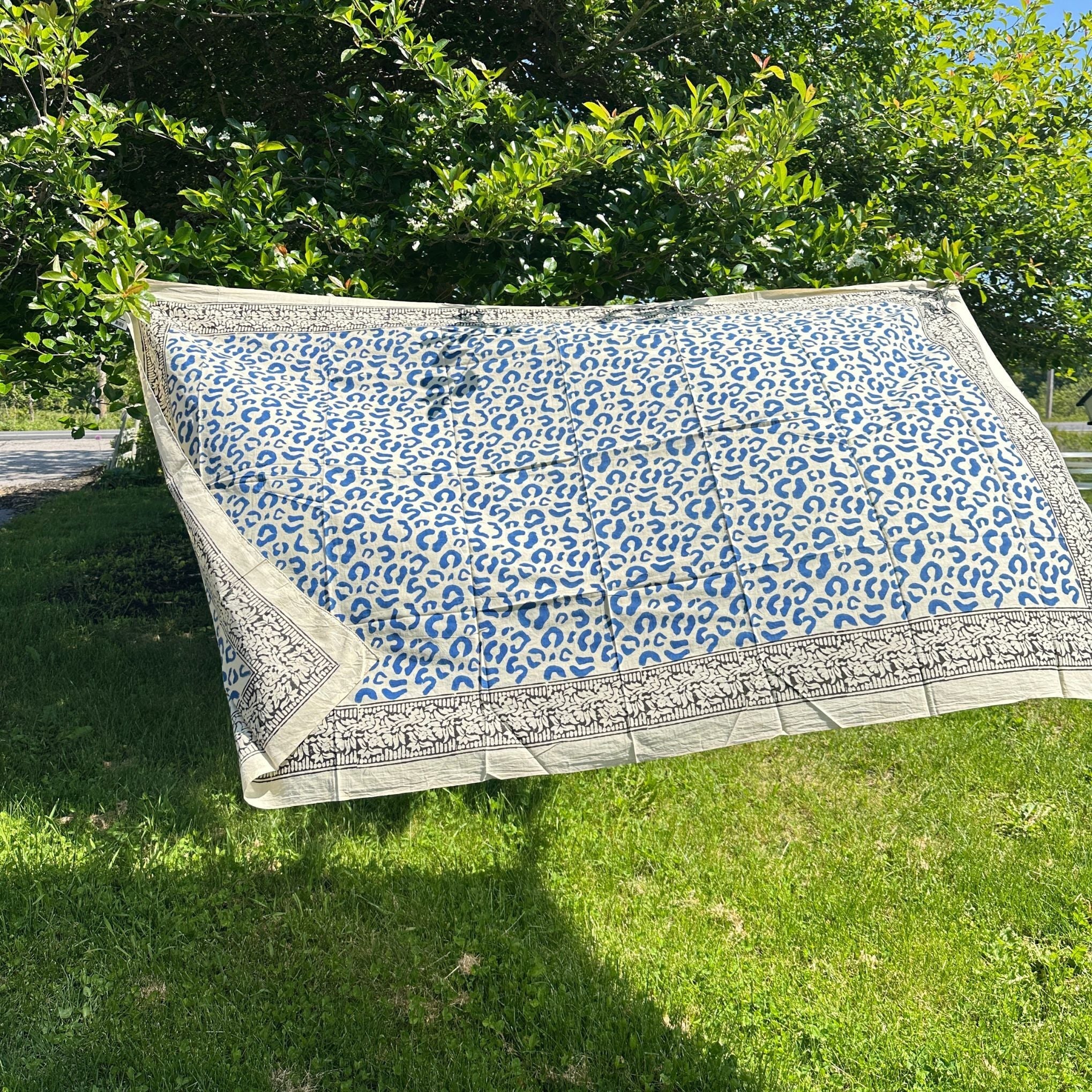 Wild Indigo Bloom – Hand Block Print Cotton Scarf, Oversized Boho Wrap & Lightweight Sarong