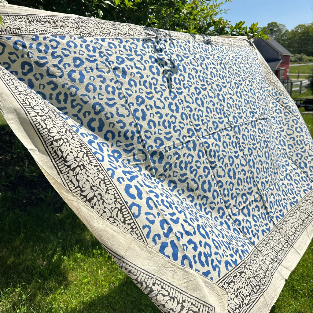 Wild Indigo Bloom – Hand Block Print Cotton Scarf, Oversized Boho Wrap & Lightweight Sarong