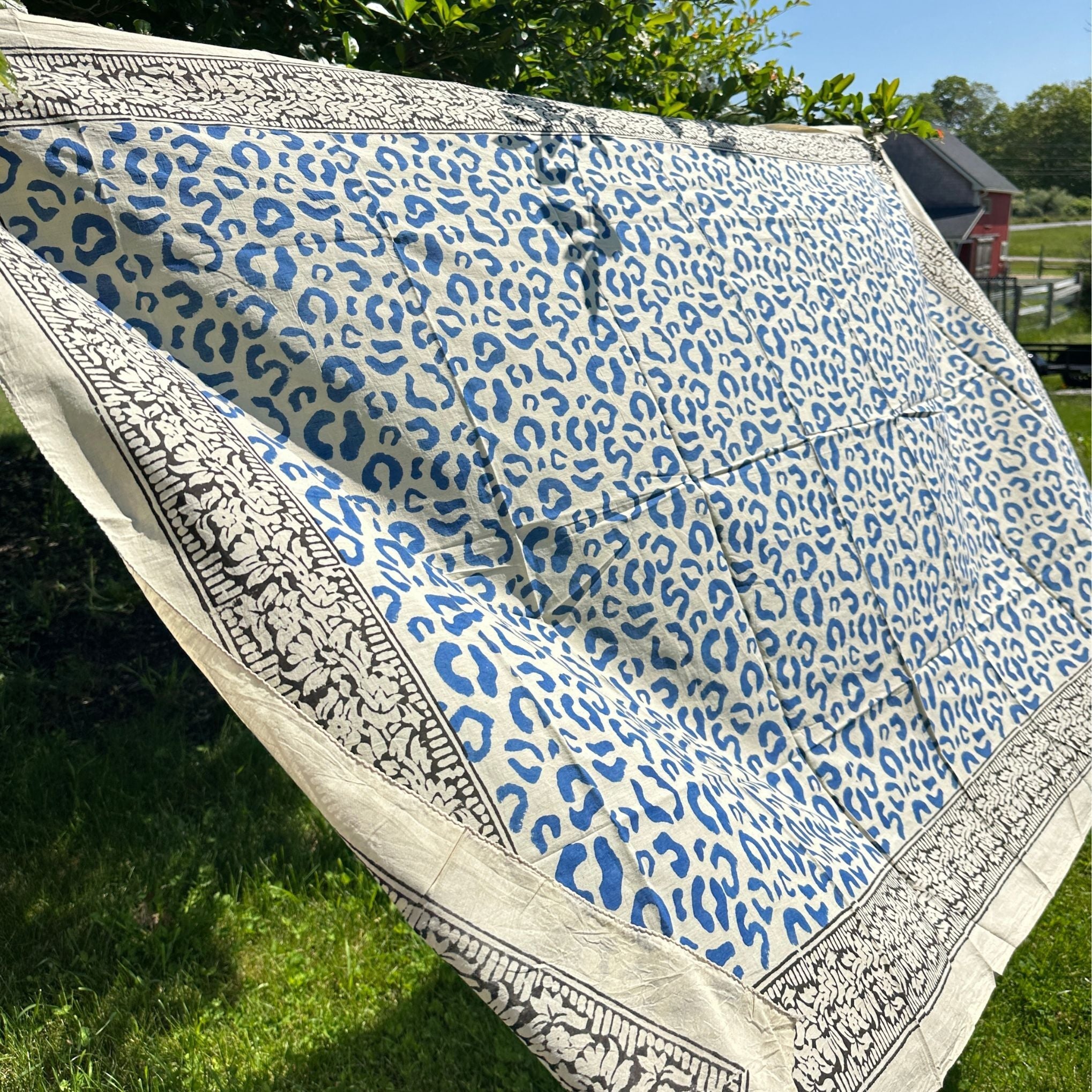 Wild Indigo Bloom – Hand Block Print Cotton Scarf, Oversized Boho Wrap & Lightweight Sarong
