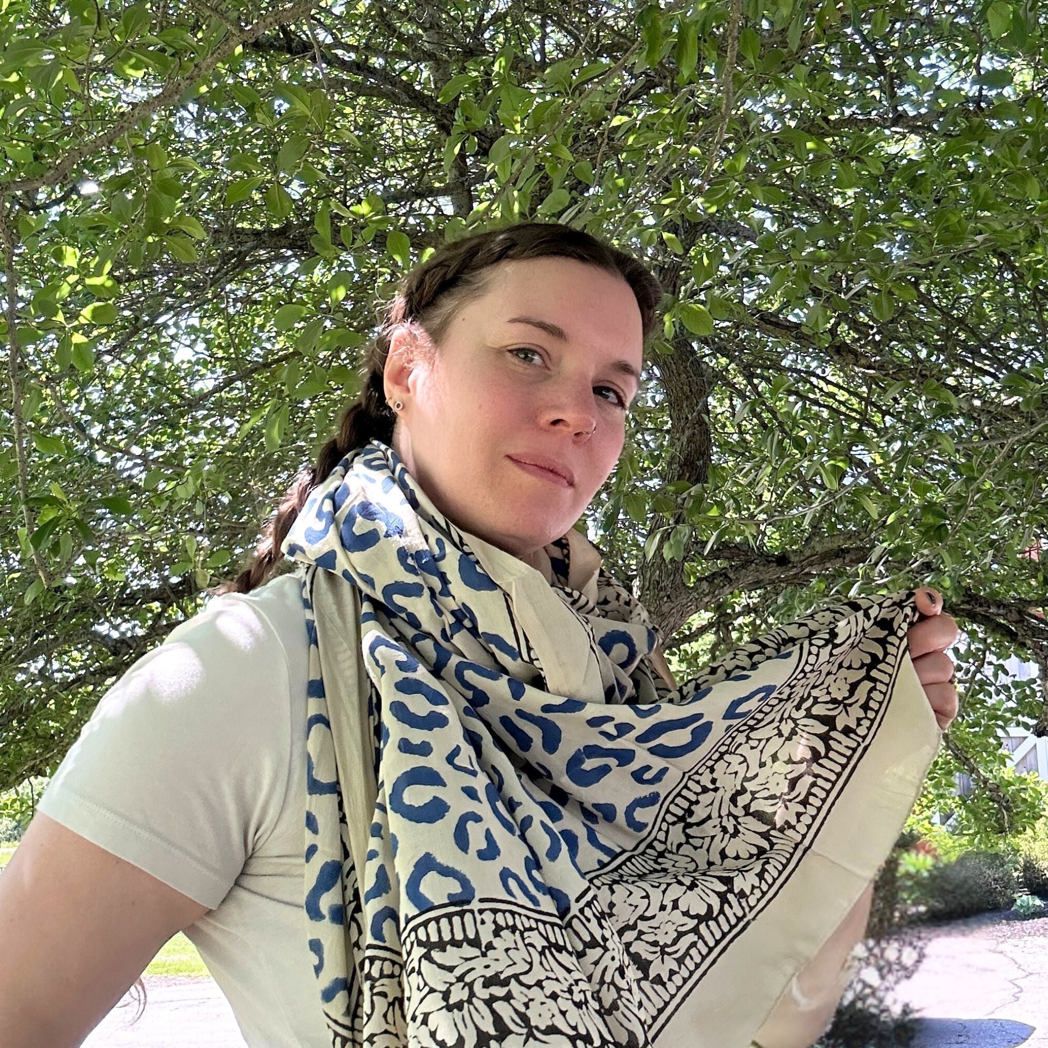 Wild Indigo Bloom – Hand Block Print Cotton Scarf, Oversized Boho Wrap & Lightweight Sarong