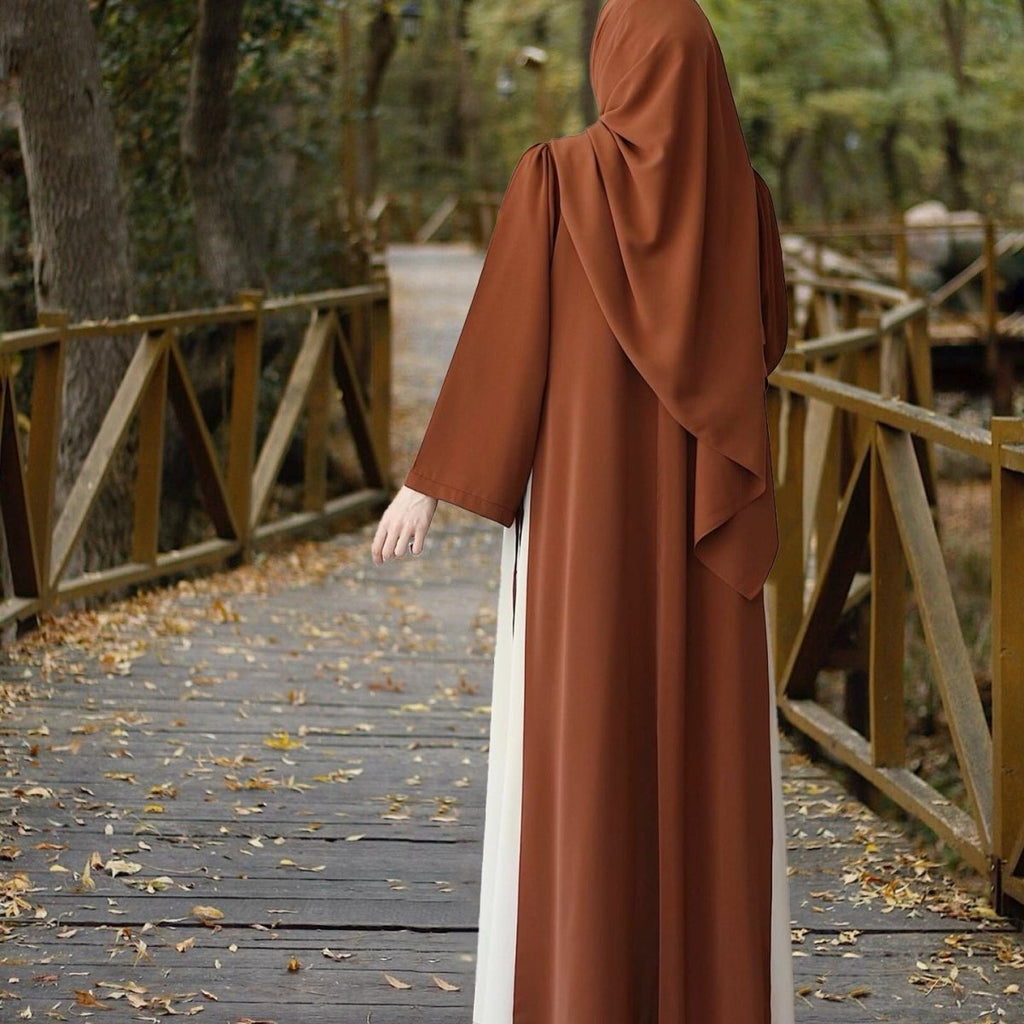 Colorblock Side-Tie Abaya | Two-Tone Round Neck Maxi Dress Abaya (MA362)