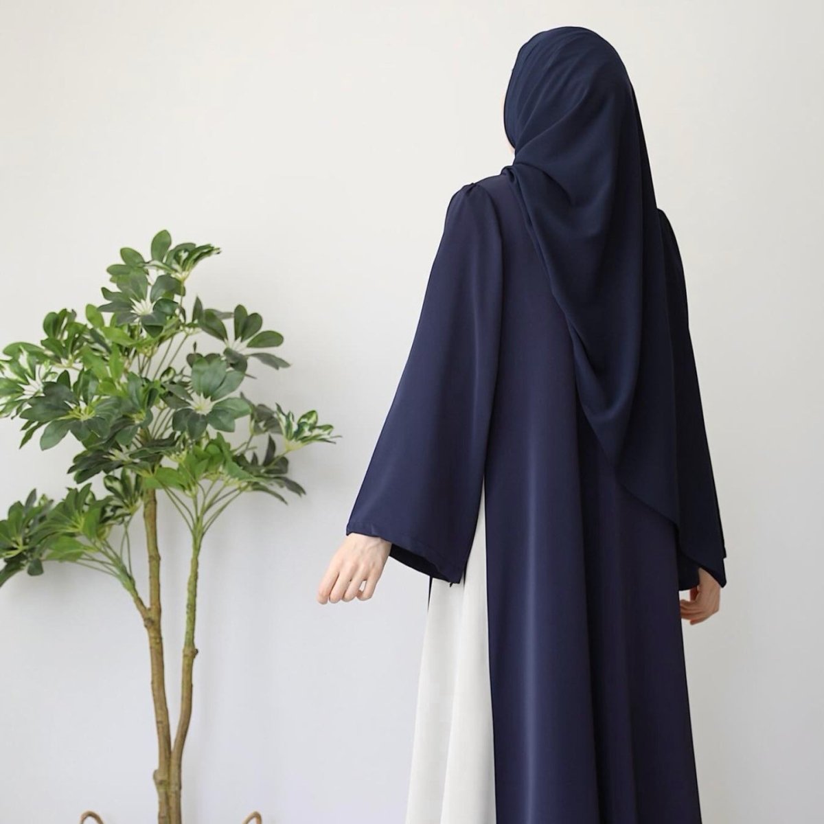 Colorblock Side-Tie Abaya | Two-Tone Round Neck Maxi Dress Abaya (MA362)