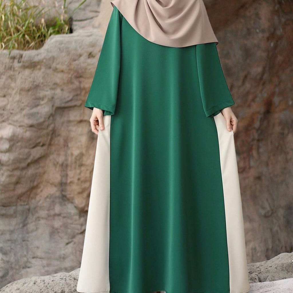 Colorblock Side-Tie Abaya | Two-Tone Round Neck Maxi Dress Abaya (MA362)