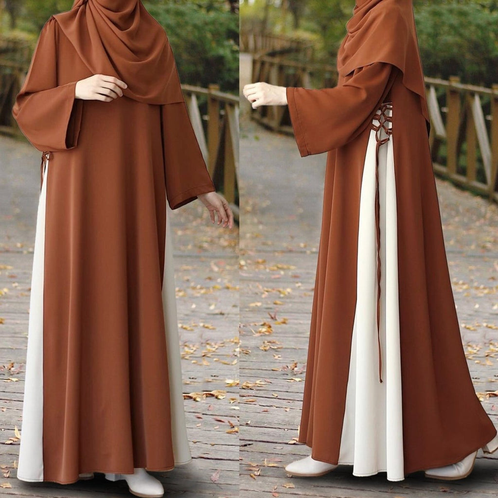 Colorblock Side-Tie Abaya | Two-Tone Round Neck Maxi Dress Abaya (MA362)